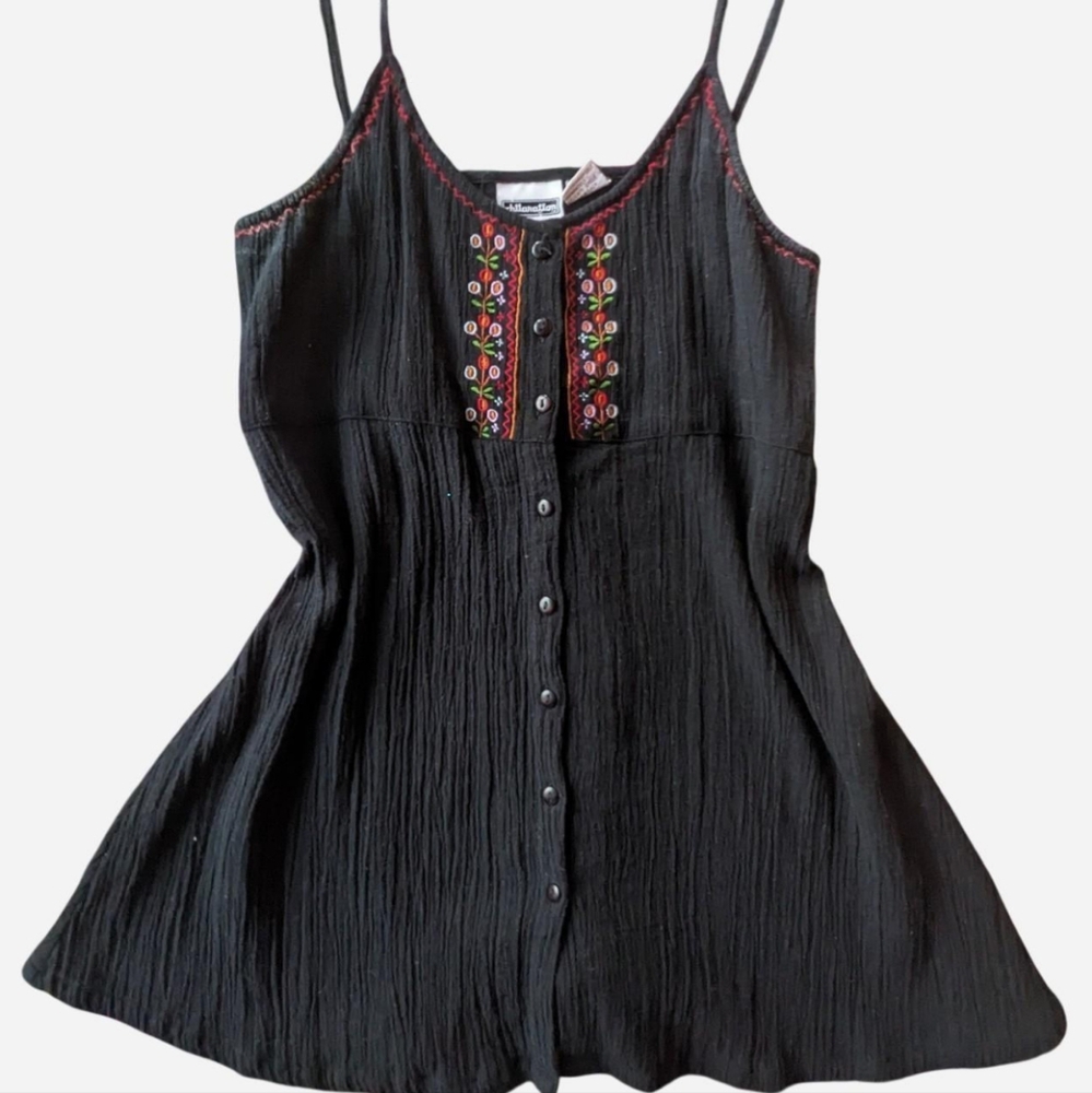 Embroidered Black Sleeveless Top